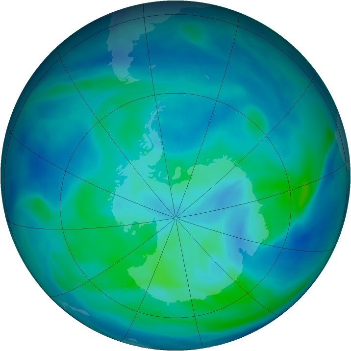 Antarctic ozone map for 11 March 2008
